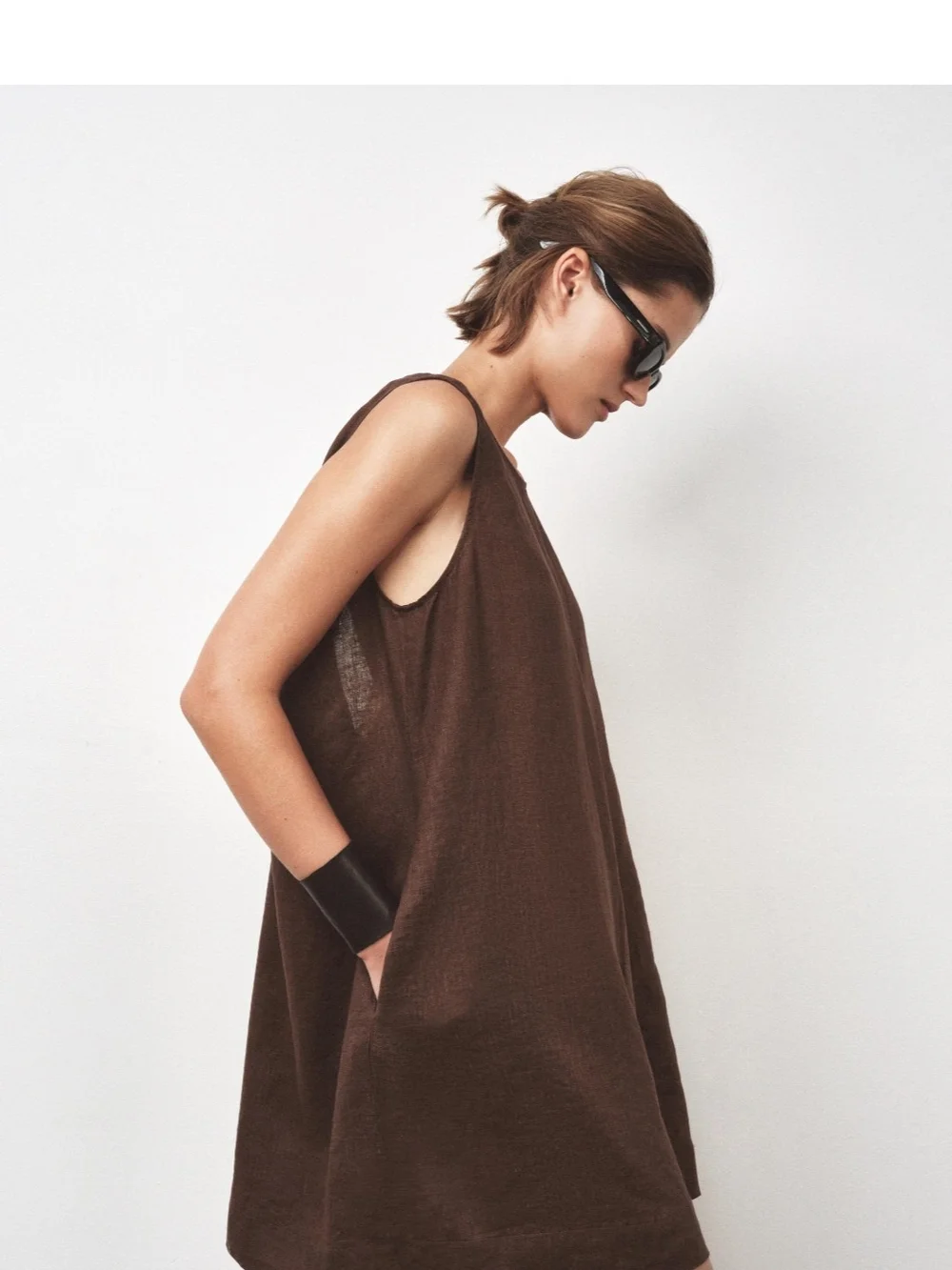 Zara Brown Linen Blend Sleeveless Romper Size S